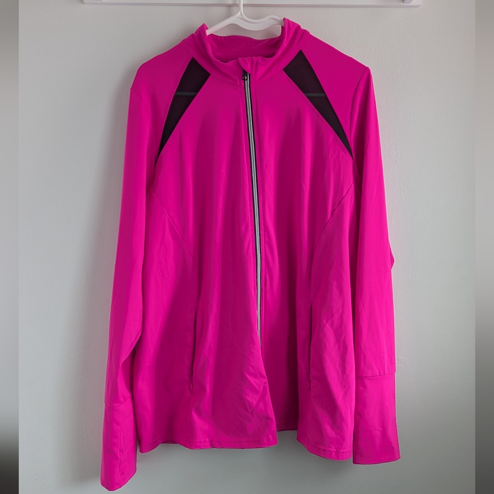 Lane Bryant Livi Active Hot Pink Jacket with Black Mesh Panels - 18/20, 2X, 2XL